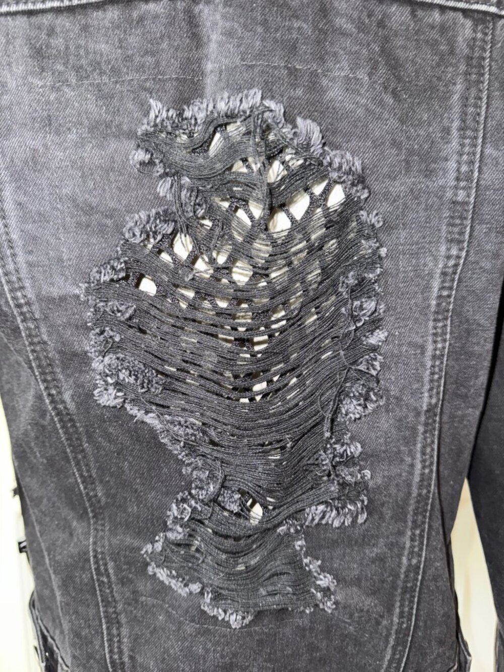 Killstar Grunge Goth Distressed Black Jeans Jacket NWOT - Picture 4 of 6